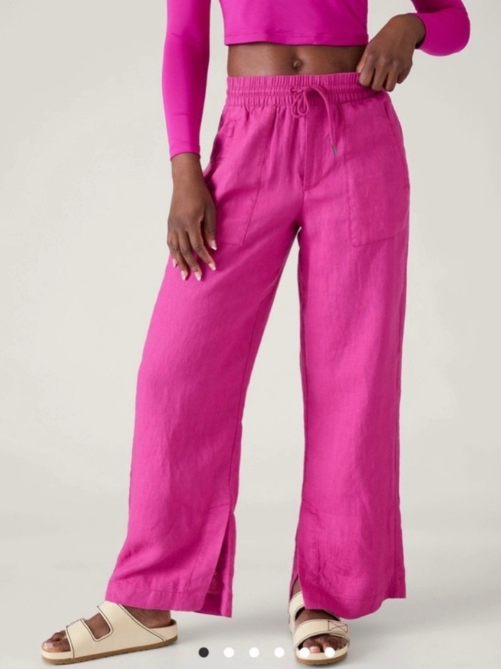 Athleta Retreat Linen High Rise Wide Leg Pant in Fuchsia Pink - Size L Tall